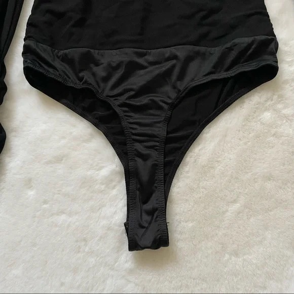 Lulu's Black Mesh Ruched Off-the-Shoulder Bodysuit, S - Picture 9 of 13